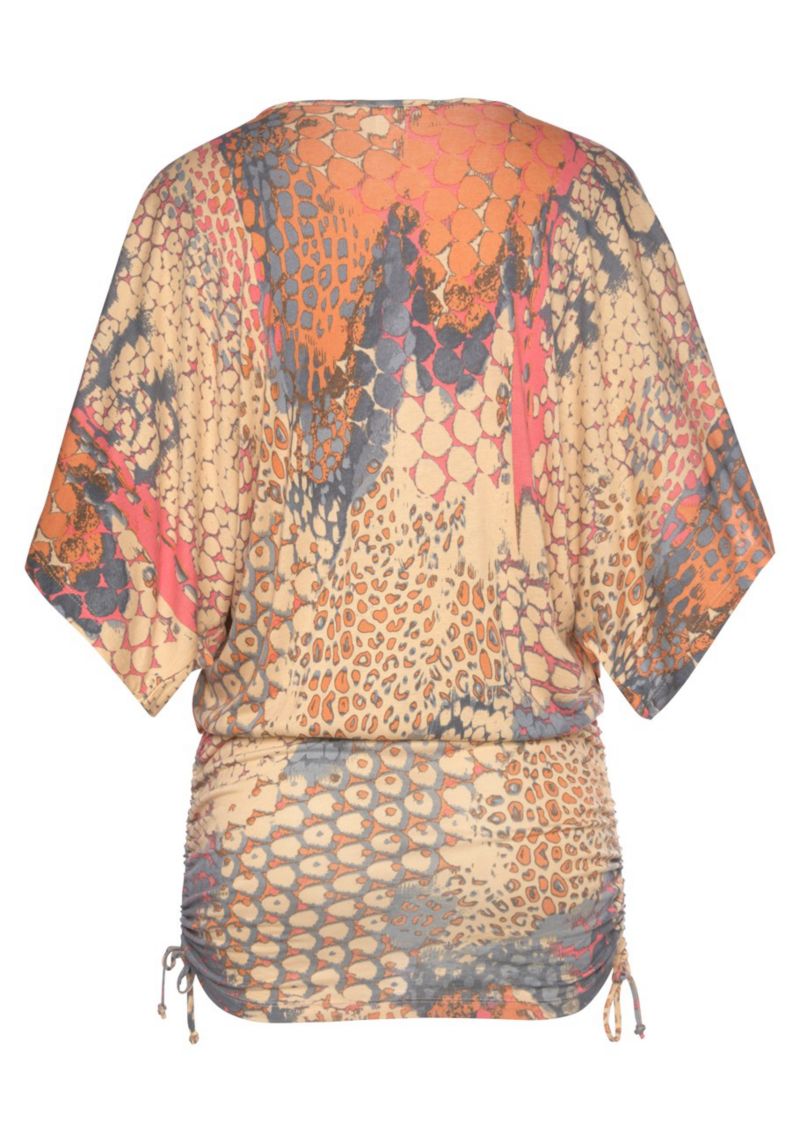 Women's Viscose Printed Ruched Drawstring Short Dress