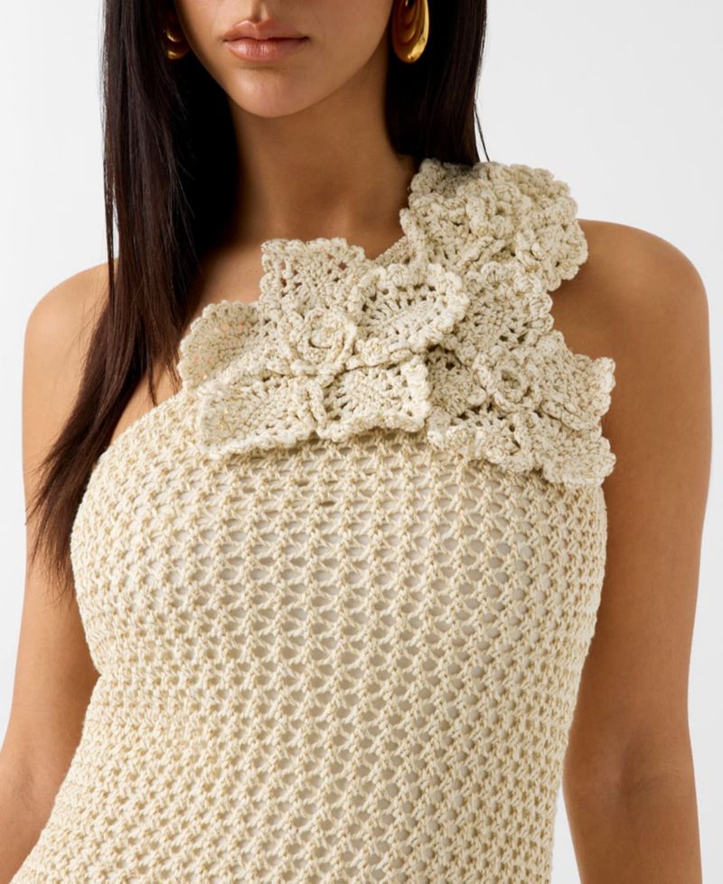 Women's Alicia Sleeveless One-Shoulder Crochet Flower Mesh Stitch Dress