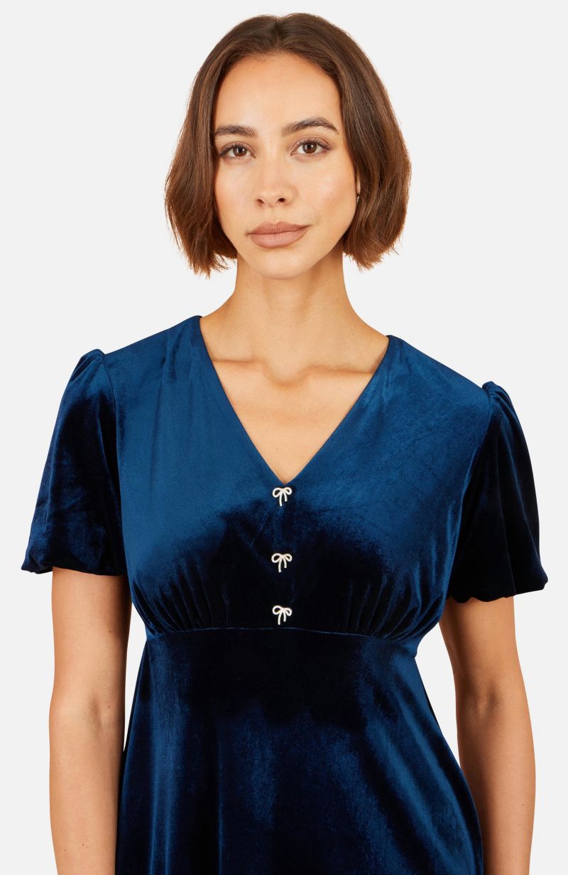 Women's Diamante Bow Velvet Skater Dress
