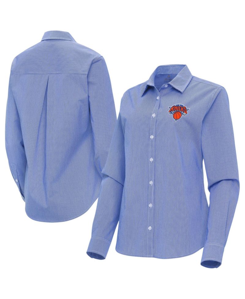 Women's Blue New York Knicks Porter Woven Long Sleeve Button-Up Shirt