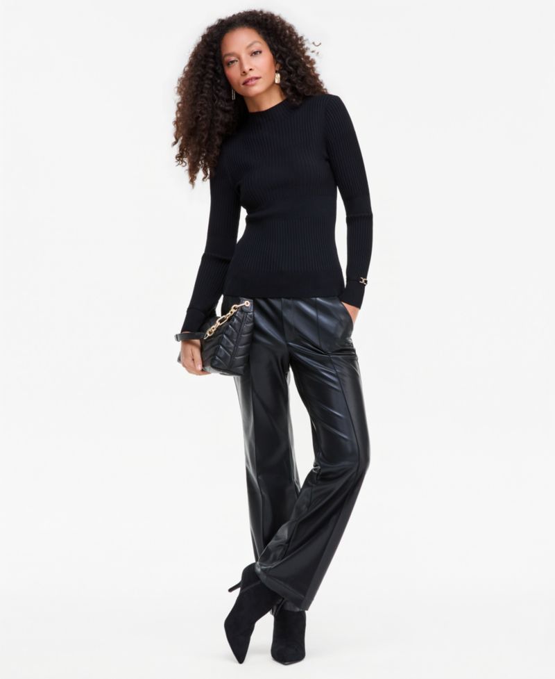 Women's Mock Neck Ribbed Long-Sleeve Sweater