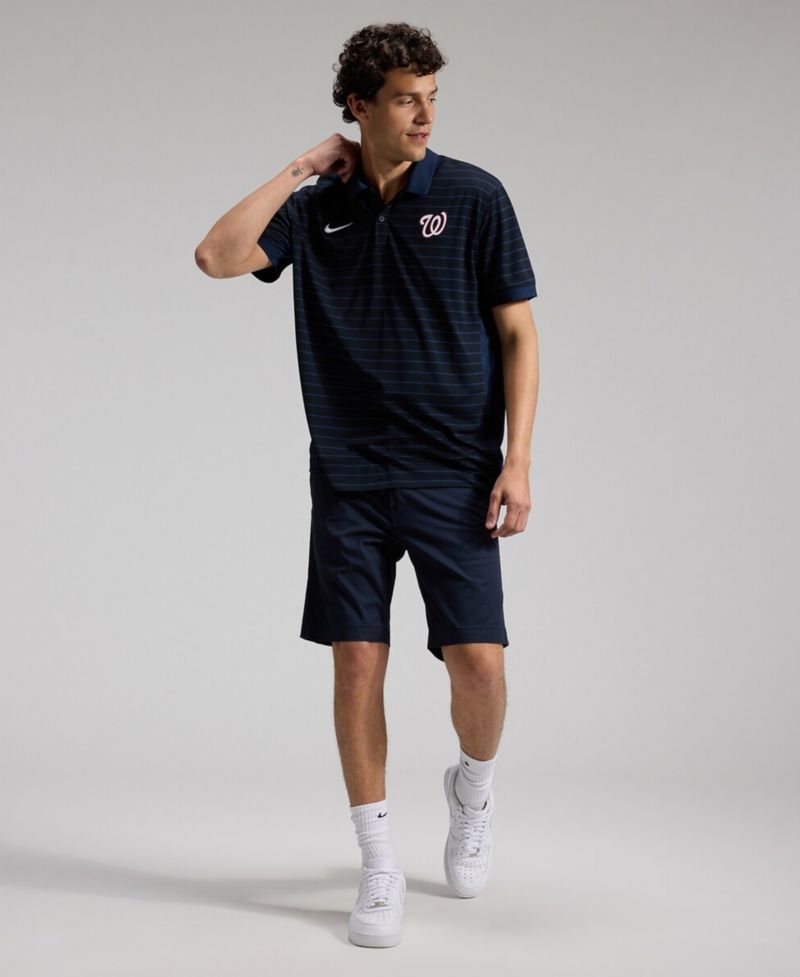 Men's Navy Washington Nationals Authentic Collection Striped Victory Dri-FIT Polo Shirt