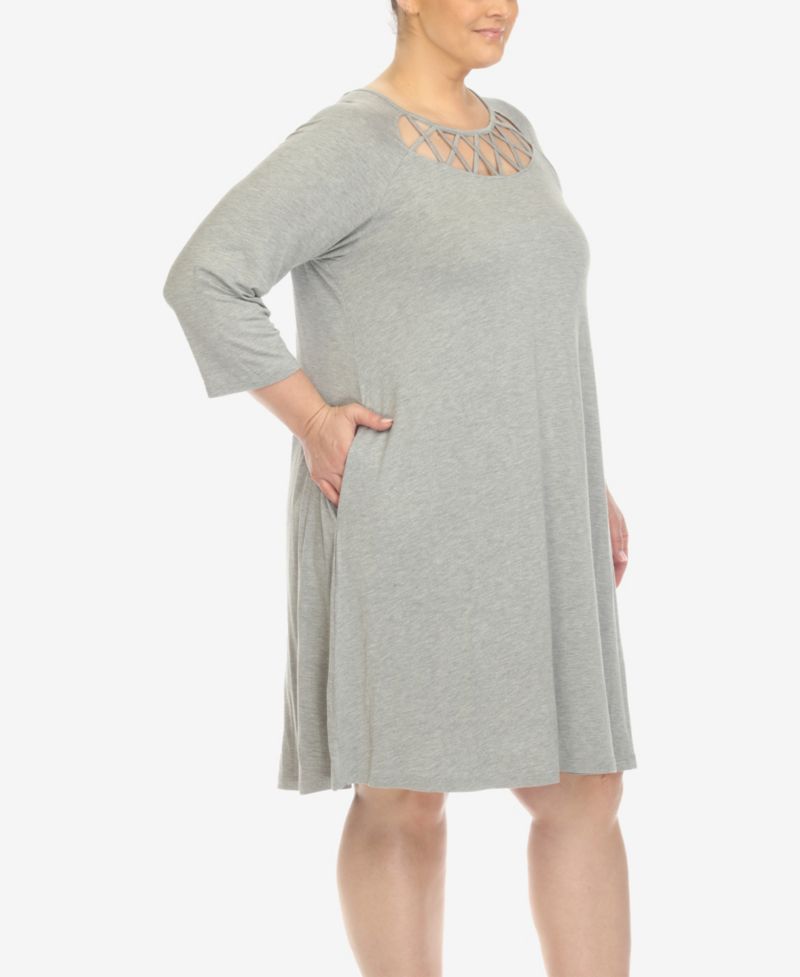 Plus Size Criss Cross Neckline 3/4 Sleeve Swing Dress