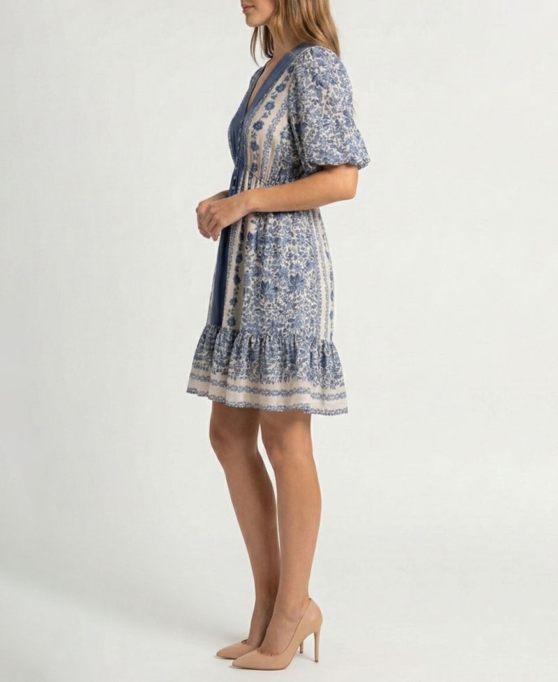 Women's Petite Puff-Sleeve Ruffled-Hem Dress