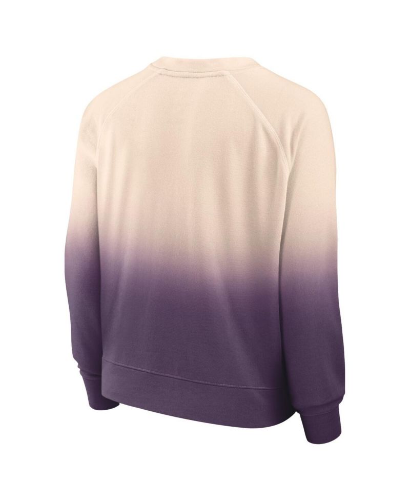 Women's Tan, Purple Distressed Los Angeles Lakers Lounge Arch Raglan Pullover Sweatshirt