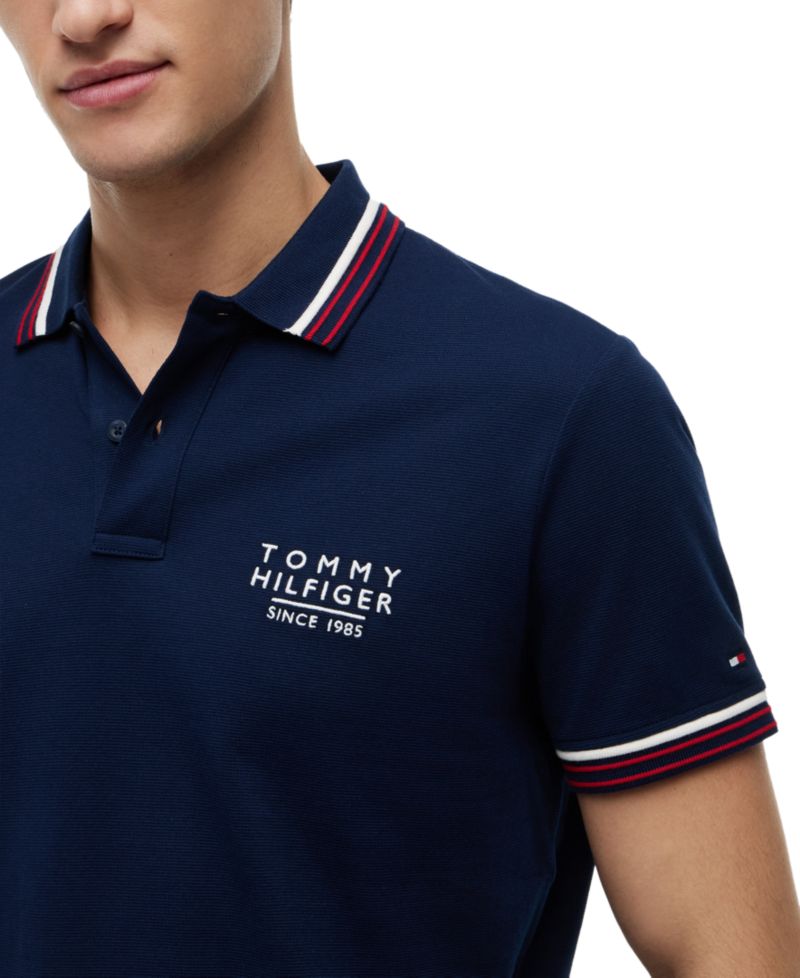 Men's Regular-Fit Red, White, and Blue Collar & Cuff Stripe Polo Shirt