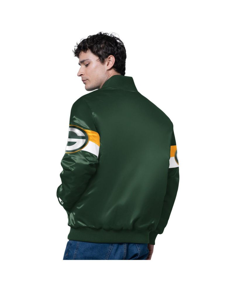 Men's Green Green Bay Packers Triple Option Satin Varsity Full-Snap Jacket