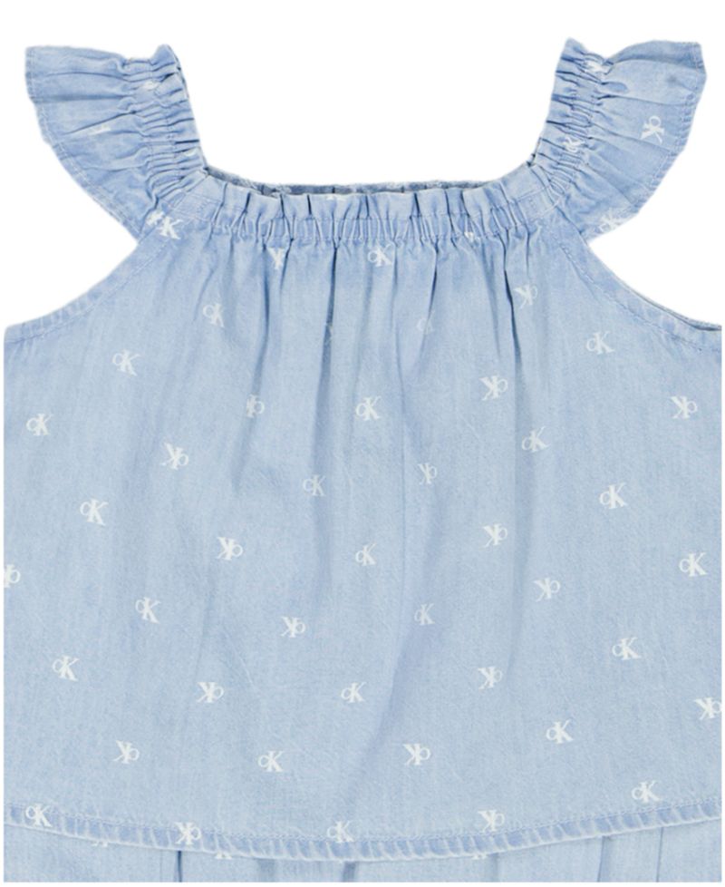 Baby Girls' Monogram Print Denim Sunsuit and Headband
