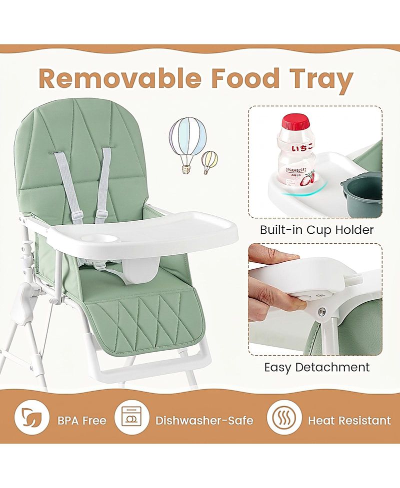 Baby Compact Foldable High Chair with Removable Waterproof Cushion