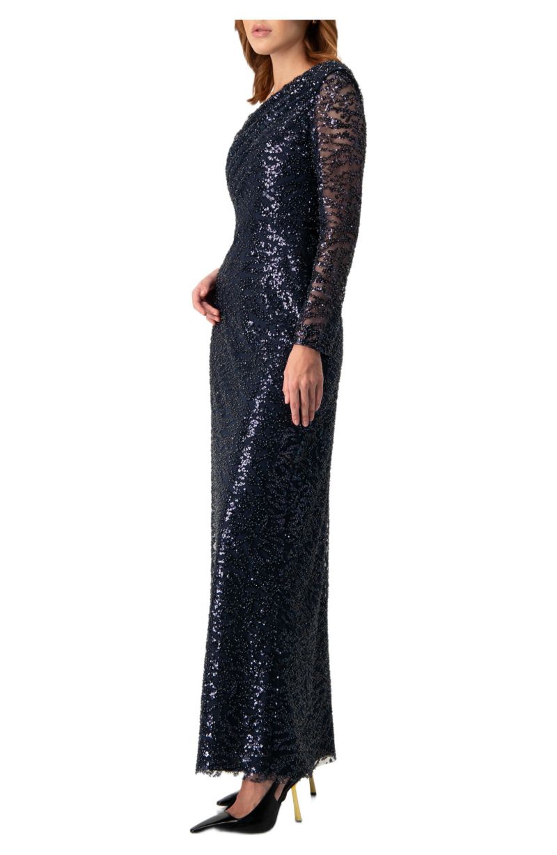 Women's Embroided Gown with Front Slit and One Sleeve