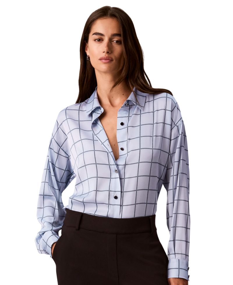Women's Plaid Long-Sleeve Button-Up Shirt