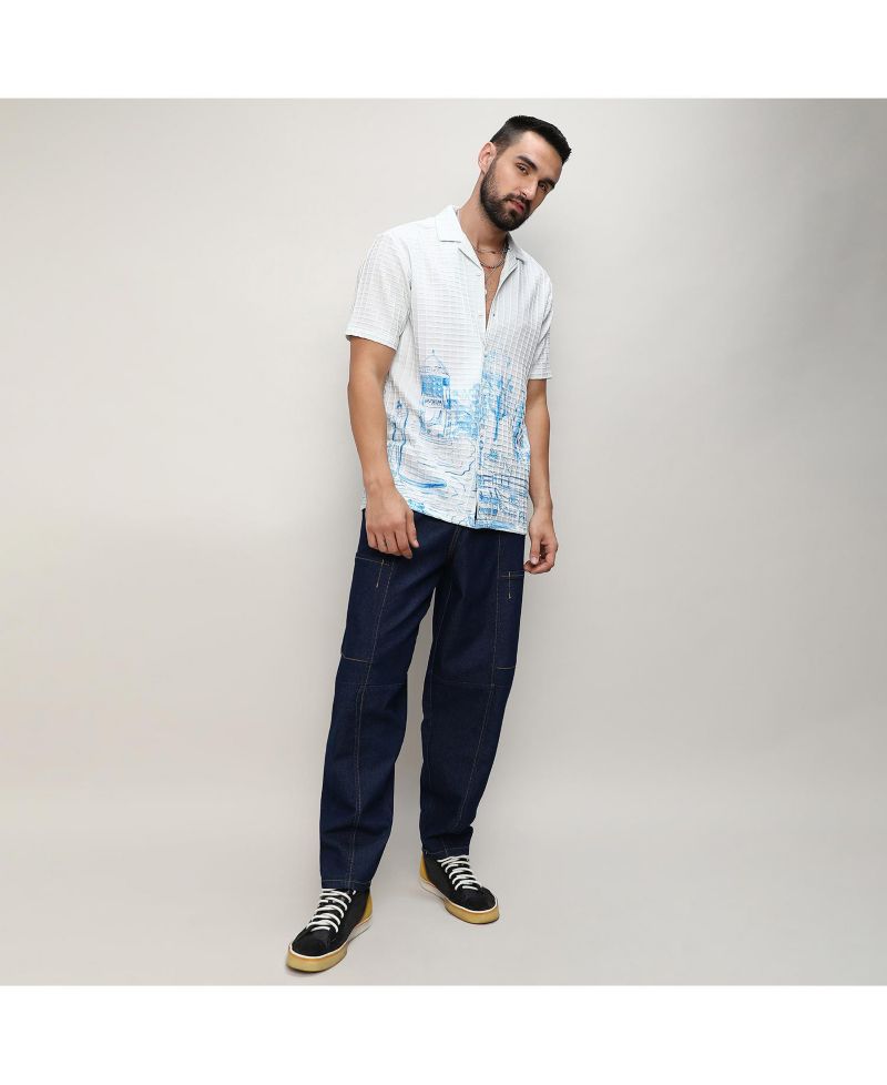 Men's Chalk White:Azure Blue Landscape Strokes Shirt