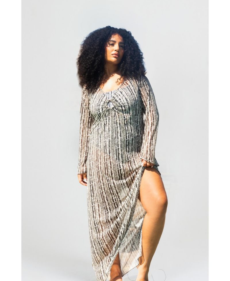 Plus Size Sheer Spot-Print Kaftan