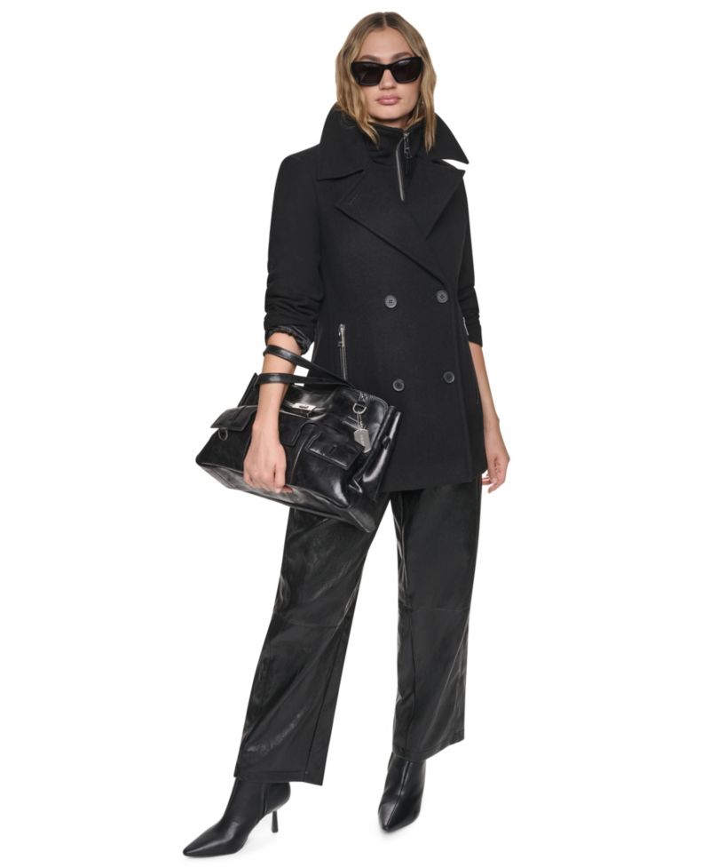 Women's Double-Breasted Long-Sleeve Wool-Blend Peacoat