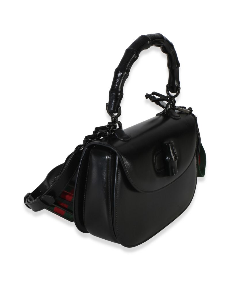 Black Monochrome Boarded Dyana Lux Medium Bamboo 1947 Top Handle Bag