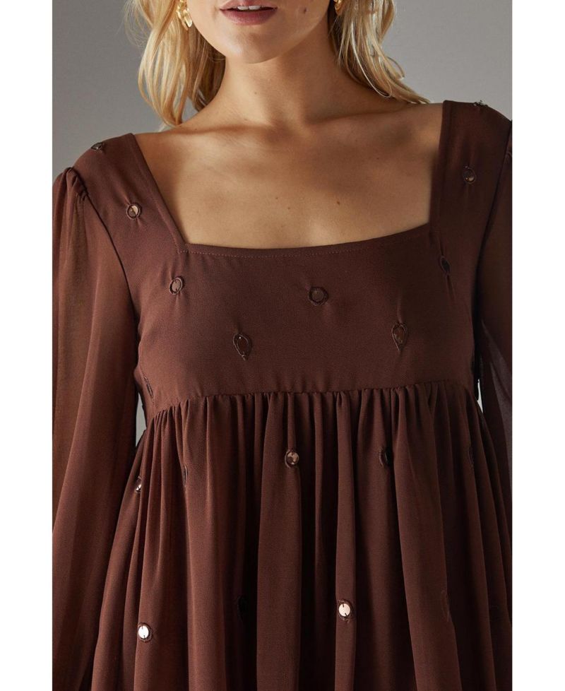 Women's Hand Embellished Square Neck Mini Dress