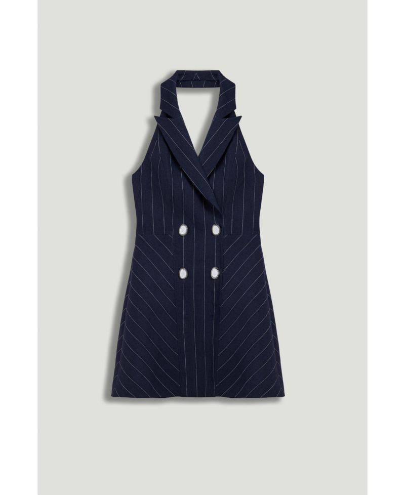 Women's Pinstripe Double-Breasted Halter Mini Dress