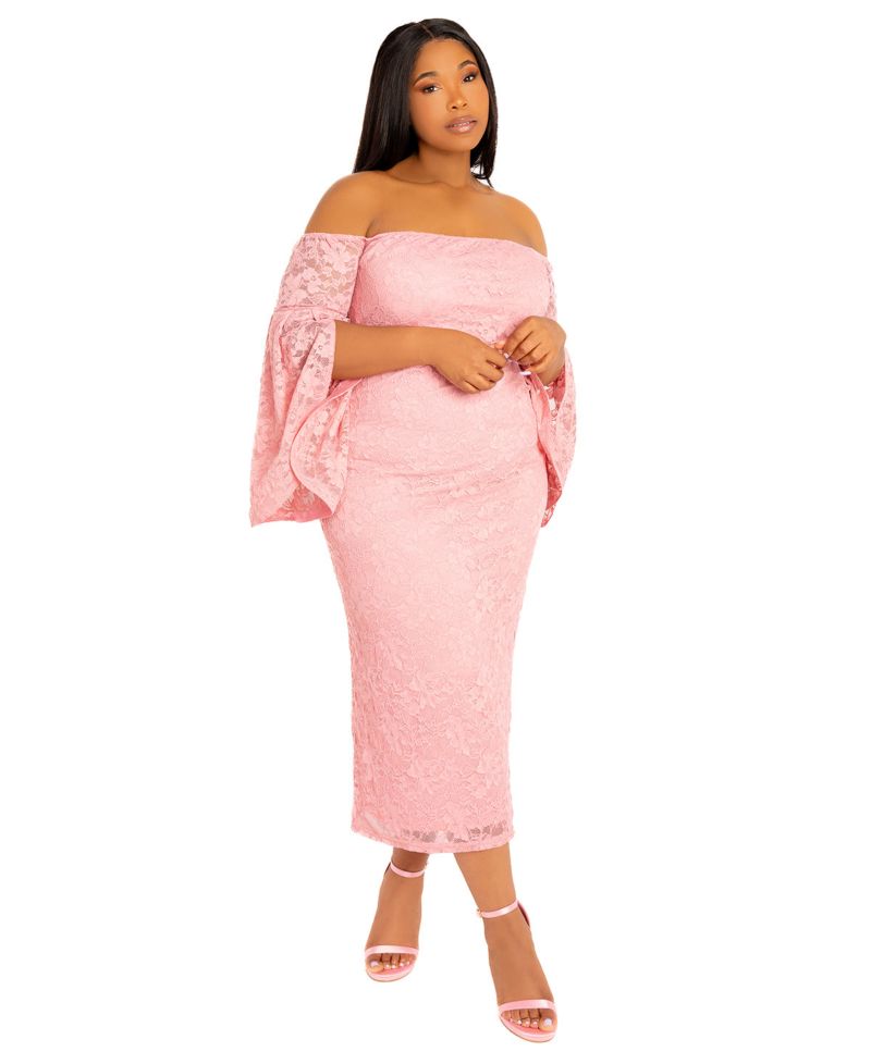 Plus Size Off Shoulder Lace Midi Dress
