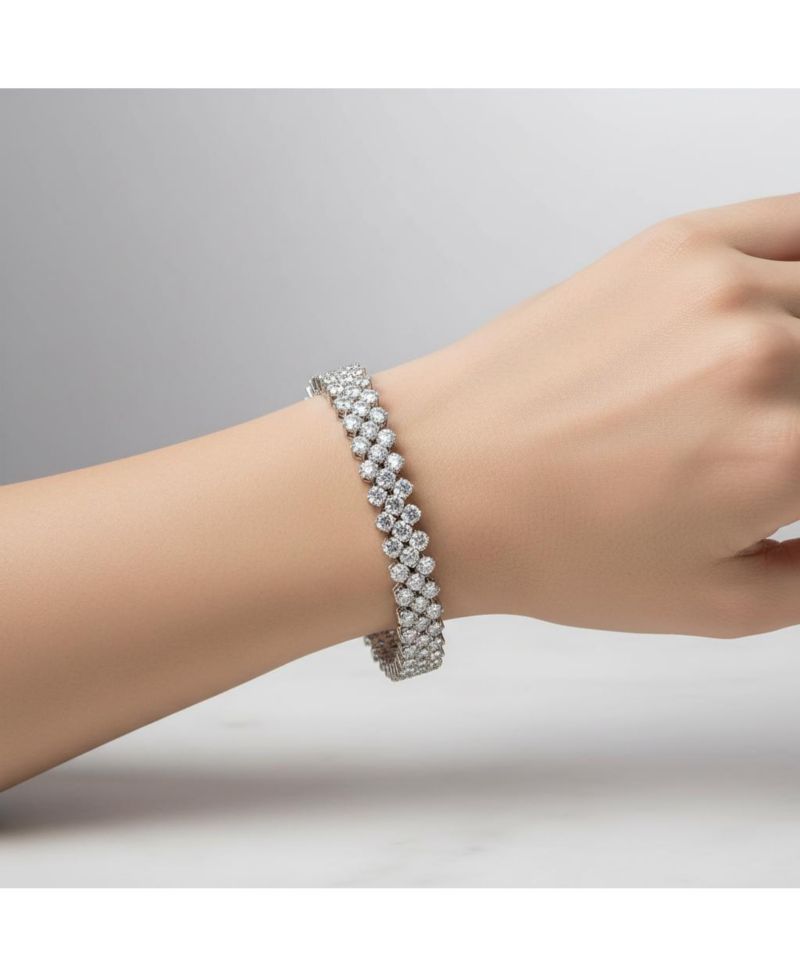 Elegant White Gold Plated Clear CZ Triple-Row Bracelet