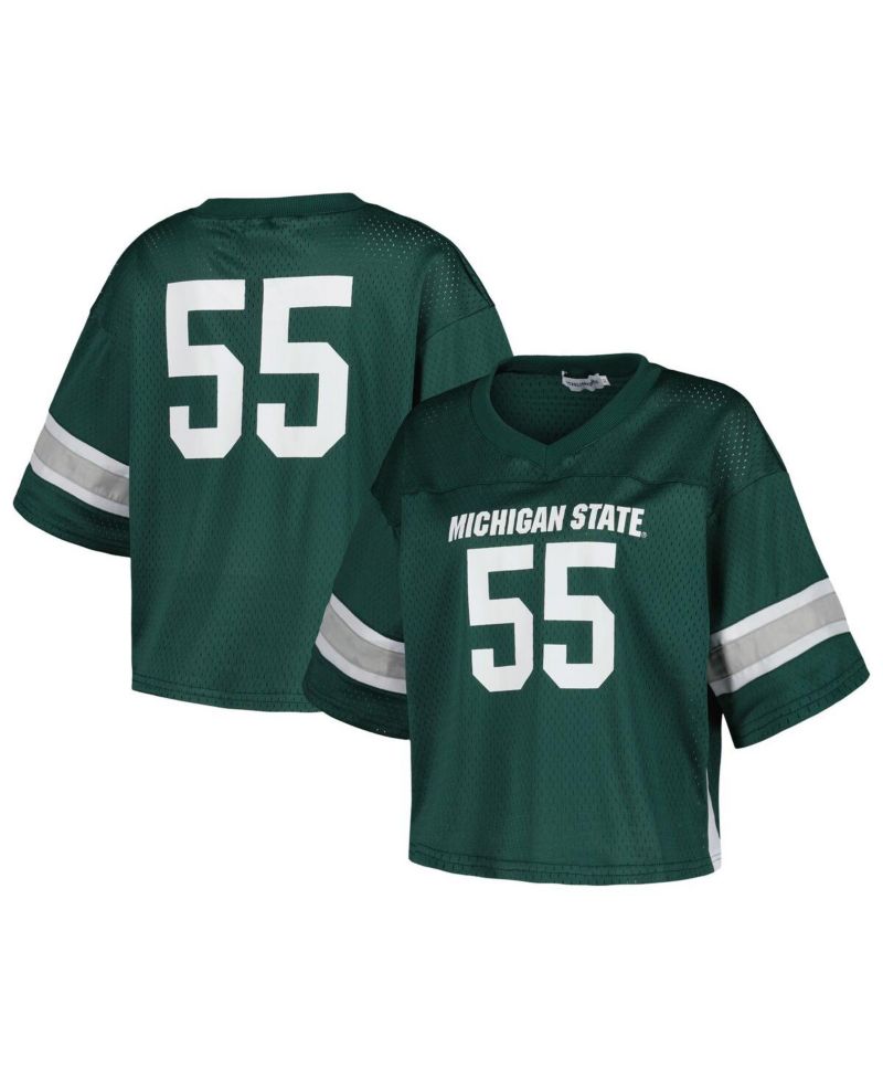 Women's 55 Green Michigan State Spartans Fashion Boxy Cropped Football Jersey