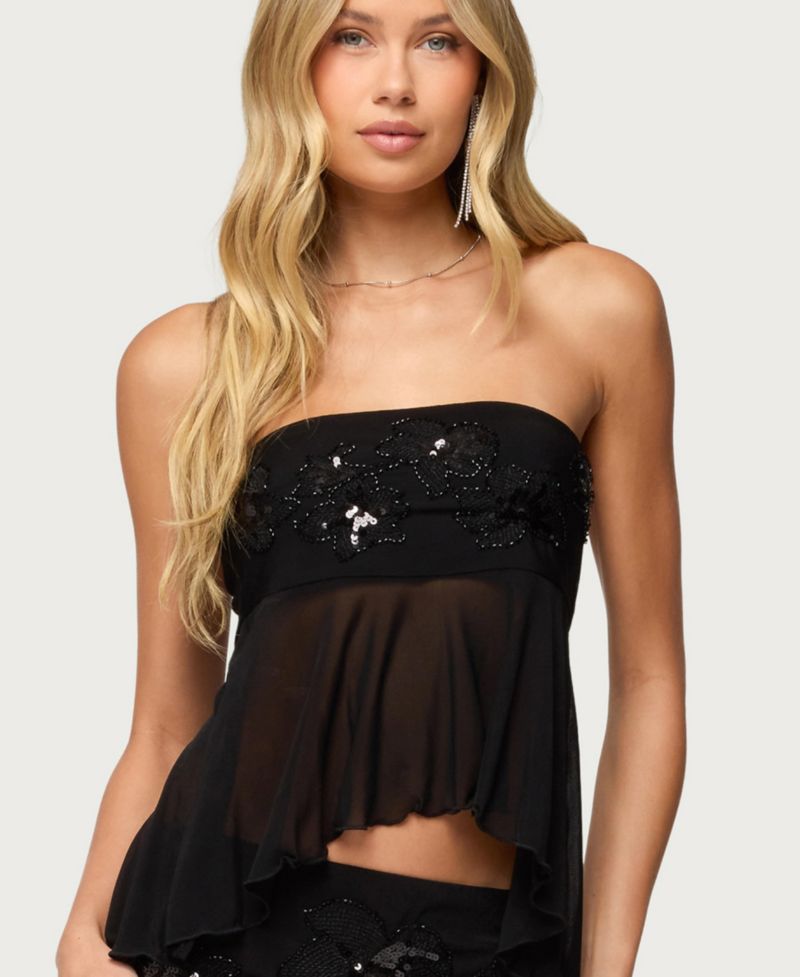 Women's Steffie Strapless Beaded Mesh Top