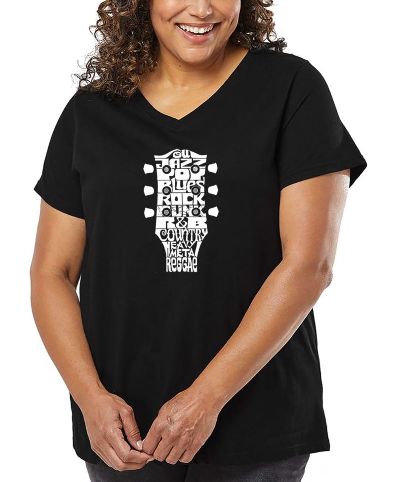 Plus Size Guitar Head Music Genres Word Art V-Neck T-Shirt