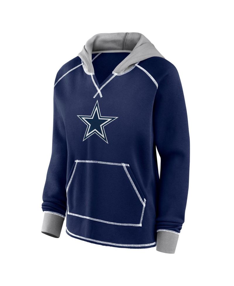 Women's Navy Dallas Cowboys Boom Fleece Pullover V-Neck Hoodie