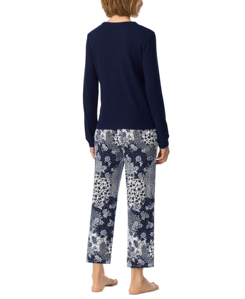 Women's Crewneck Ribbed Long-Sleeve Top and Pants, 2-Piece Set