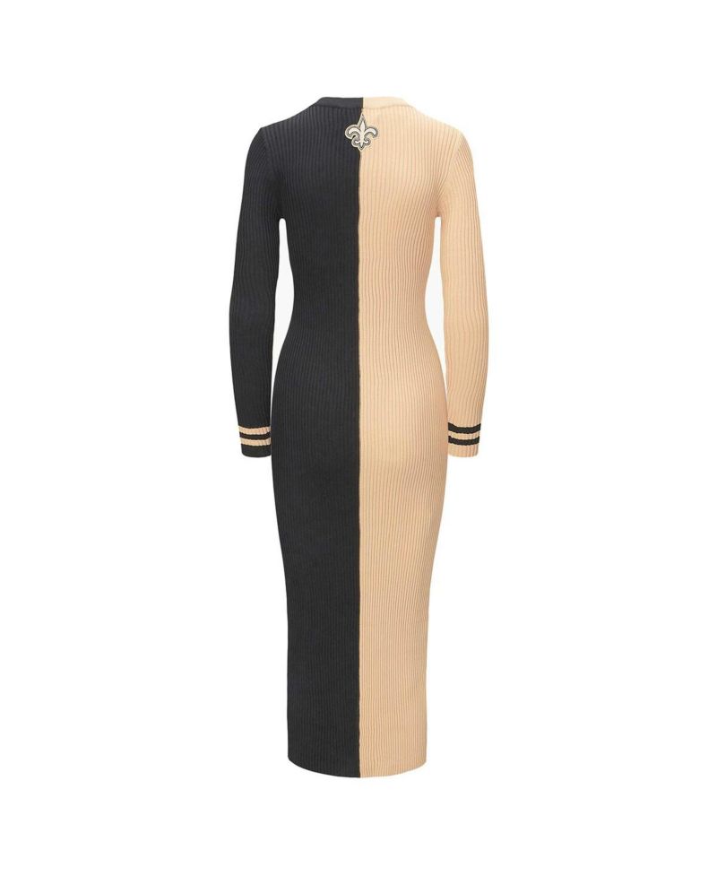 Women's Gold, Black New Orleans Saints Shoko Knit Button-Up Sweater Dress