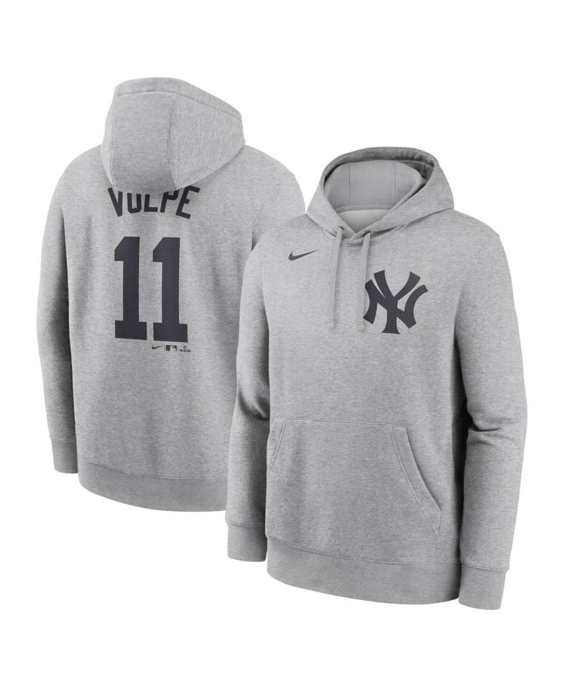 Men's Anthony Volpe Heather Gray New York Yankees Player Name & Number Club Fleece Pullover Hoodie