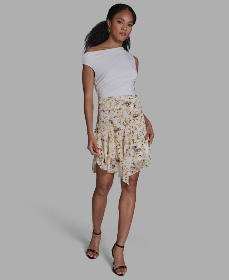 Women's Side Zipper Printed Asymmetrical Mini Skirt