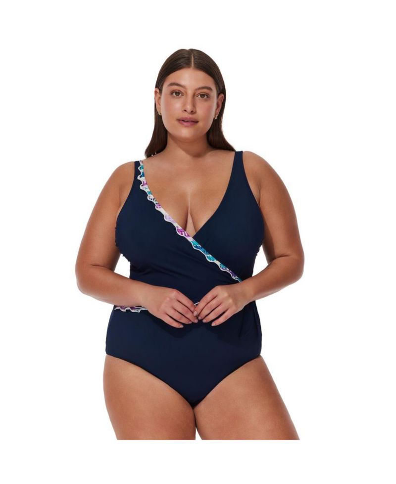 Plus Size Canva Tricolore V Neck Surplice One Piece