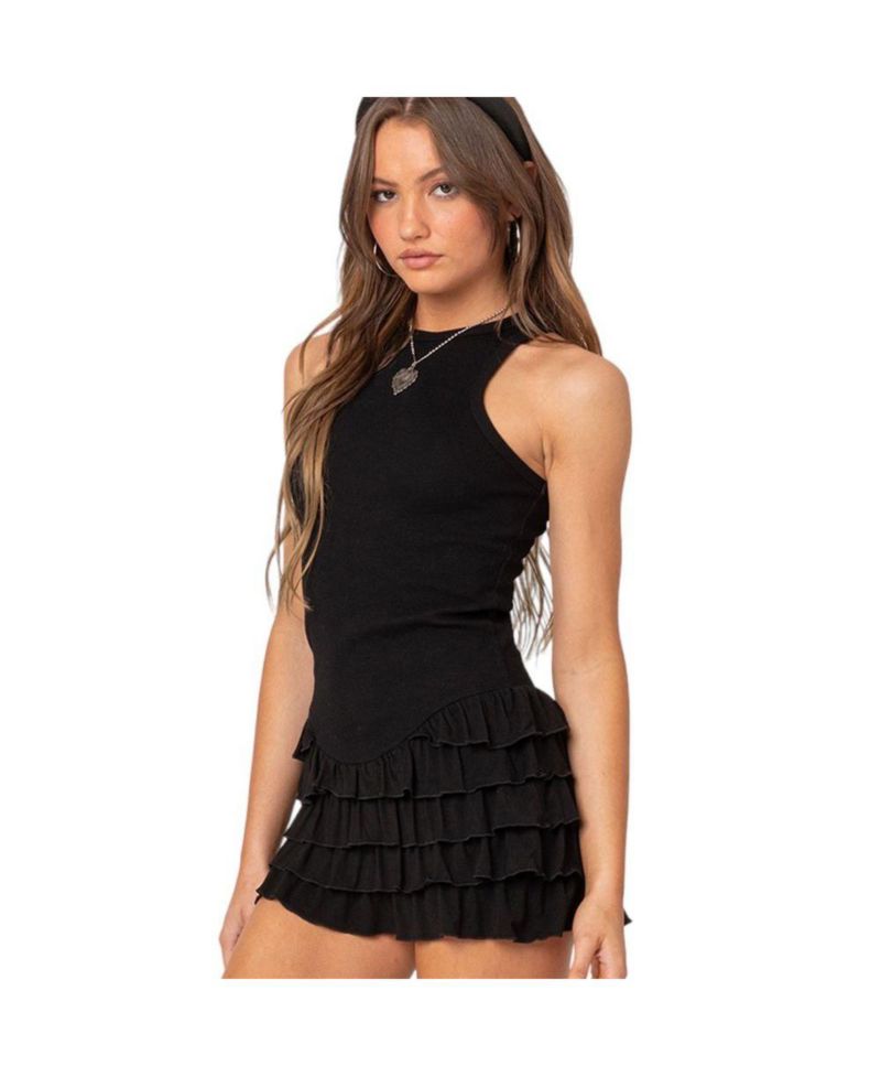 Women's Margot ruffle hem ribbed mini dress