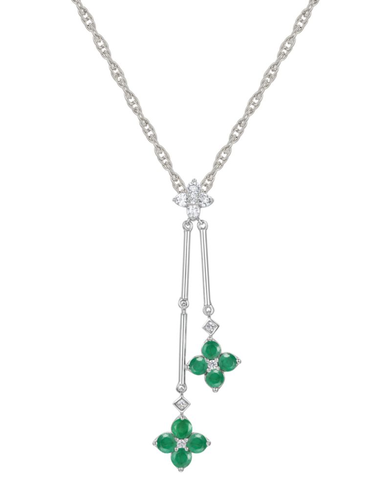 Ruby (3/4 ct. t.w.) & Diamond (1/8 ct. t.w.) Double Flower 18" Lariat Necklace in Sterling Silver (Also in Sapphire & Emerald)