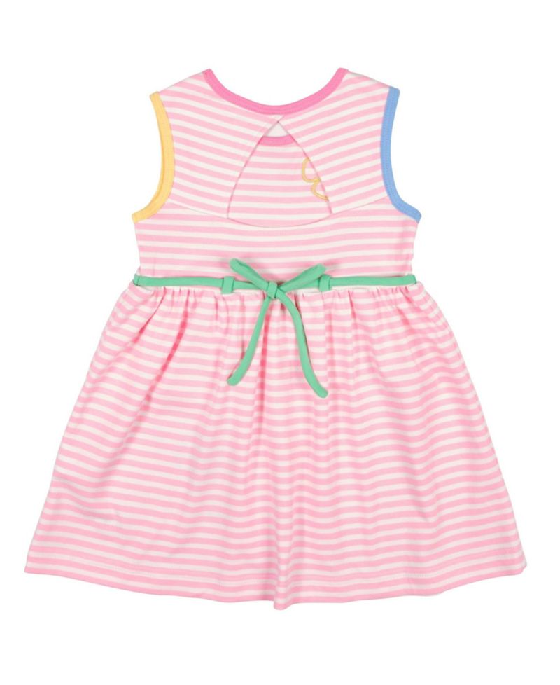 Little Girls Stripe Knit Dress With Flowers