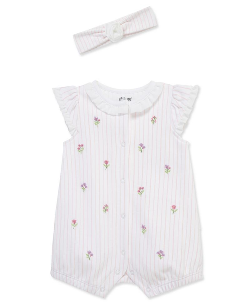 Baby Girls' Knit Floral Romper & Headband, 2-Piece Set