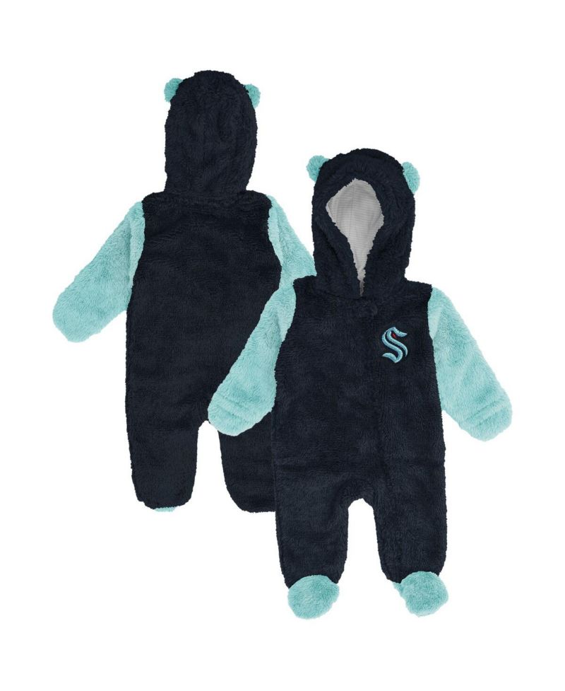 Newborn Navy Seattle Kraken Stay Napping Fleece Bunting Full-Zip Hooded Sleeper