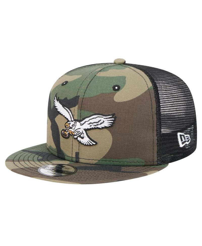 Big Boys and Girls Camo Philadelphia Eagles Throwback Main Trucker 9FIFTY Snapback Hat