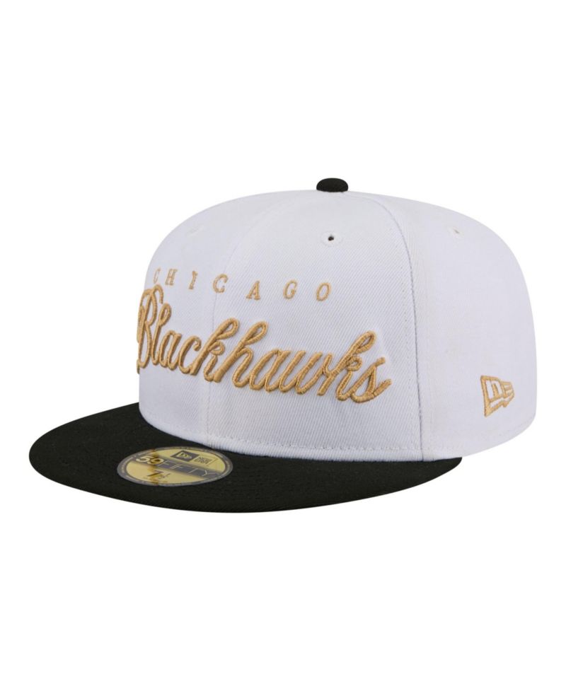 Men's White/Black Chicago Blackhawks Scripted 59FIFTY Fitted Hat
