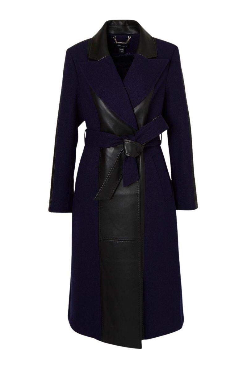 Women's Wool Pu Mix Belted Midi Coat