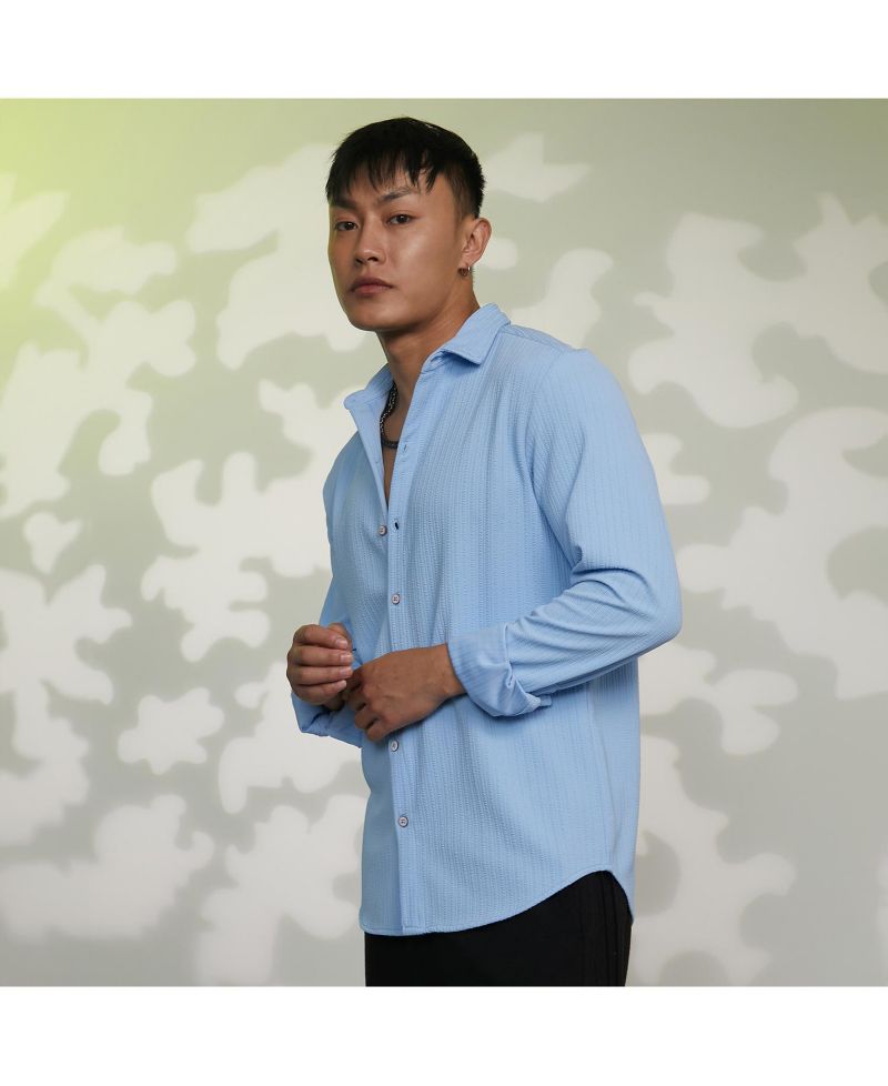 Men's Baby Blue Stripe-Creased Shirt