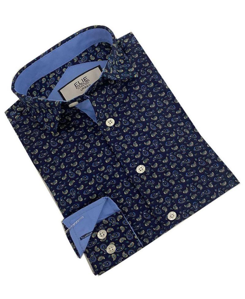 Big Boys Blue Short Sleeve Navy Paisley Slim Fit Short Sleeve Shirt