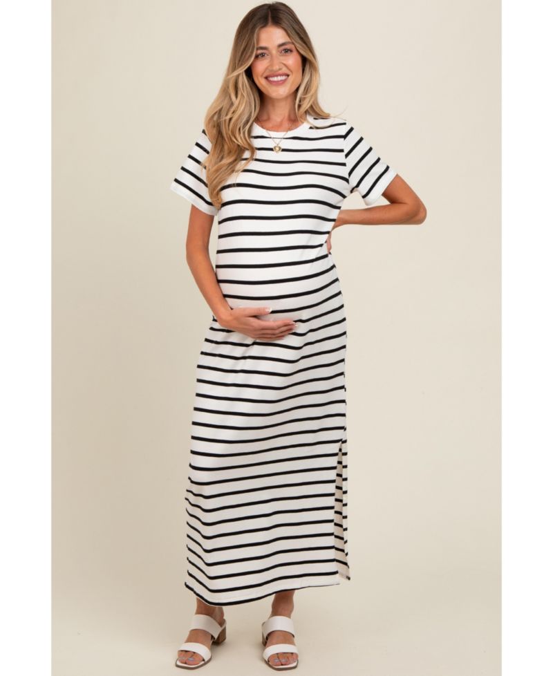 Women's Red Striped Side Slit Maxi Dress