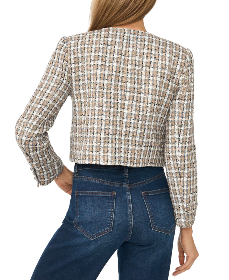 Women's Cropped Tweed Collarless Jacket