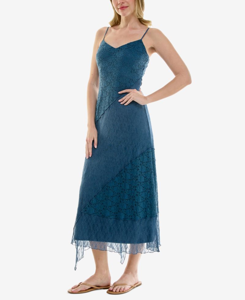 Juniors' Sleeveless V-Neck Lace Midi Dress
