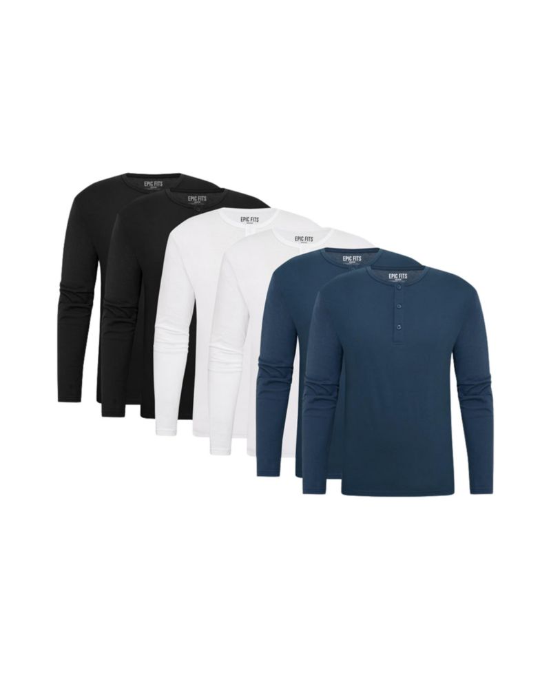 Men's Standard Long Sleeve Henley, 6-Pack