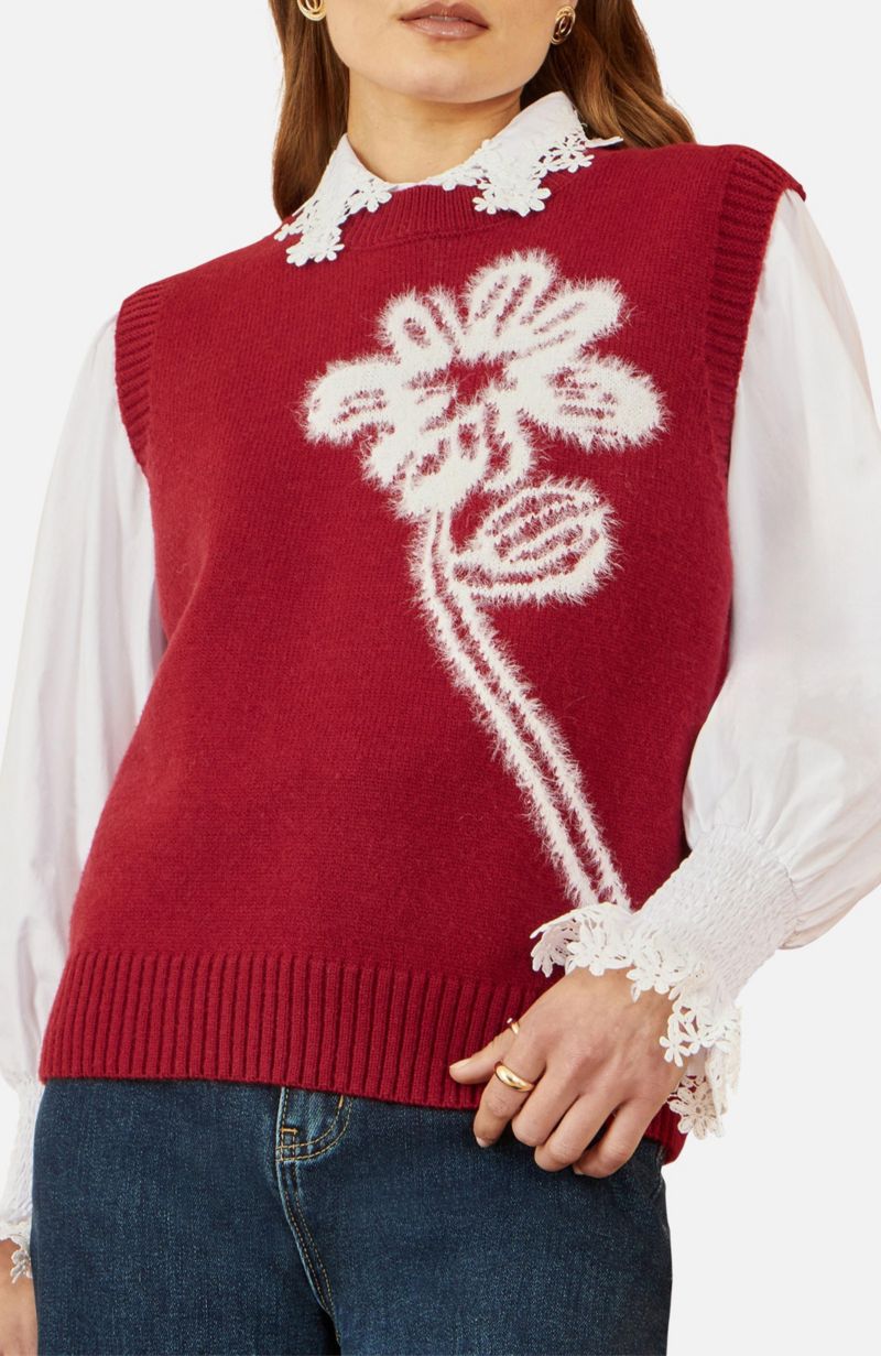 Women's Knitted Flower Sleeveless Sweater Vest