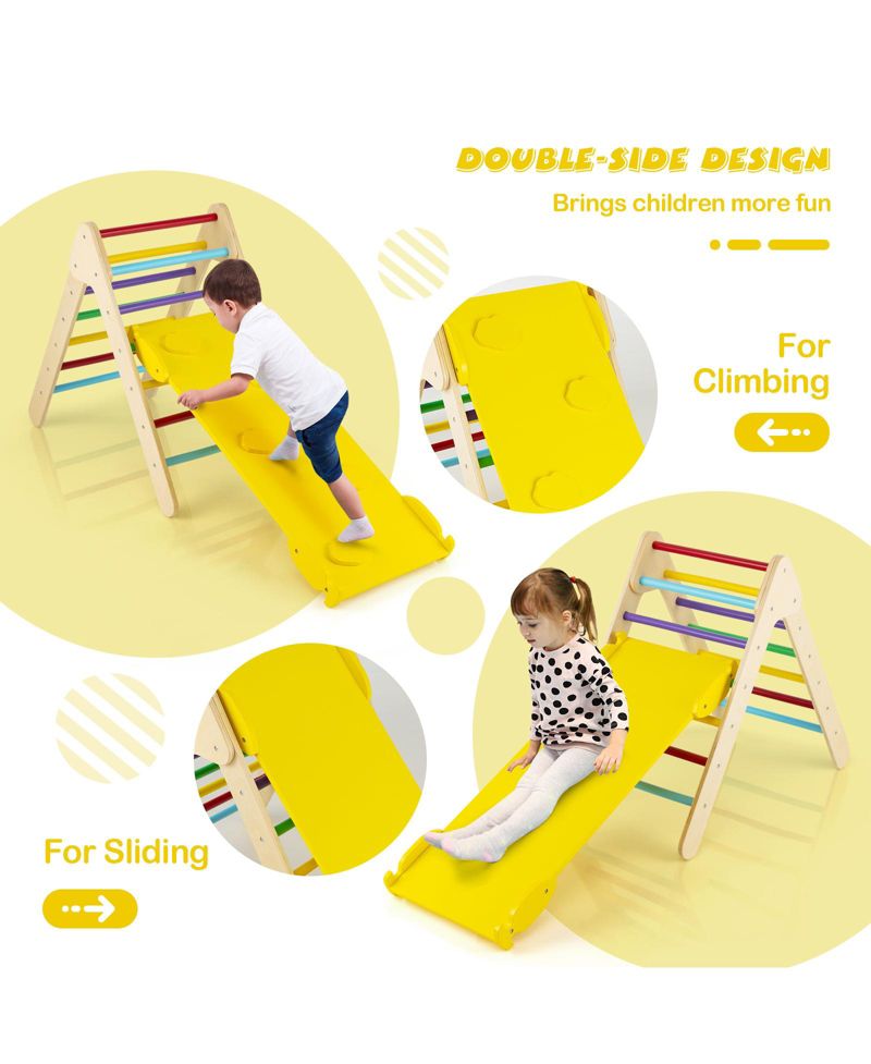 3-in-1 Wooden Climbing Triangle with Reversible Ramp, 2-Piece Set