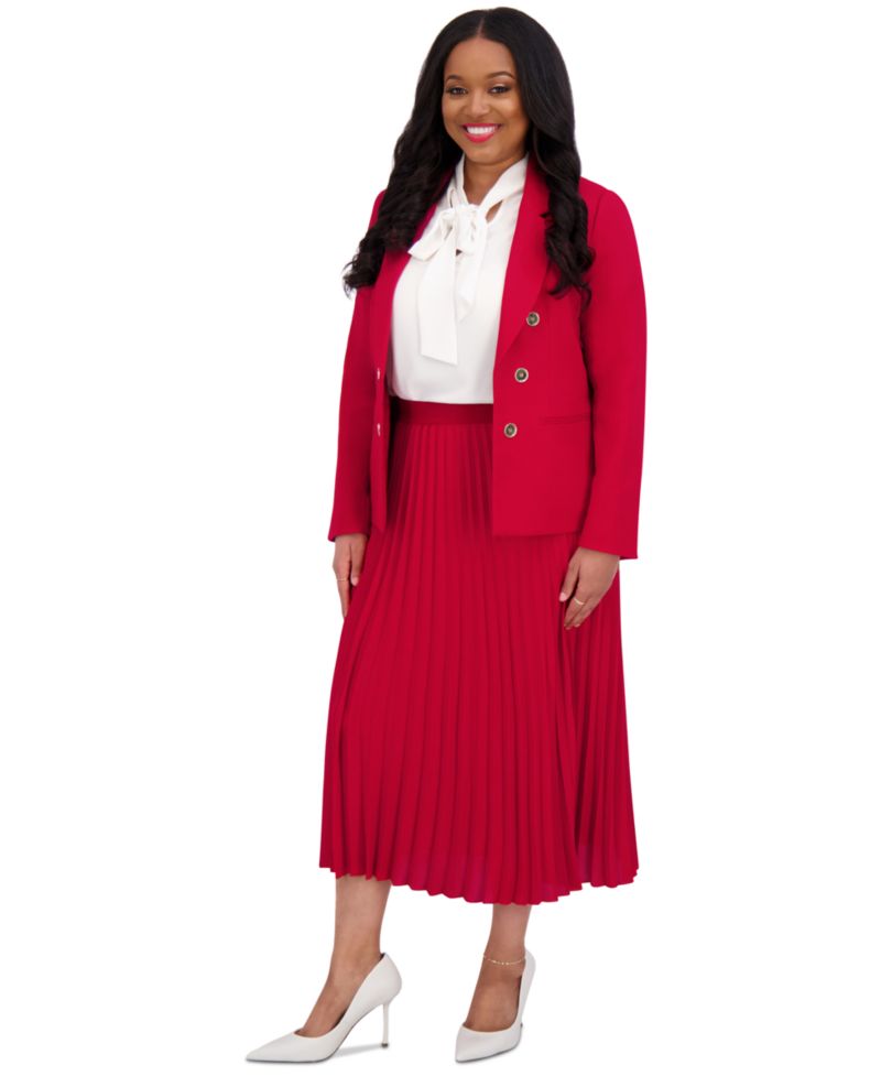 Plus Size Pleated Elastic Waist Skimmer Midi Skirt