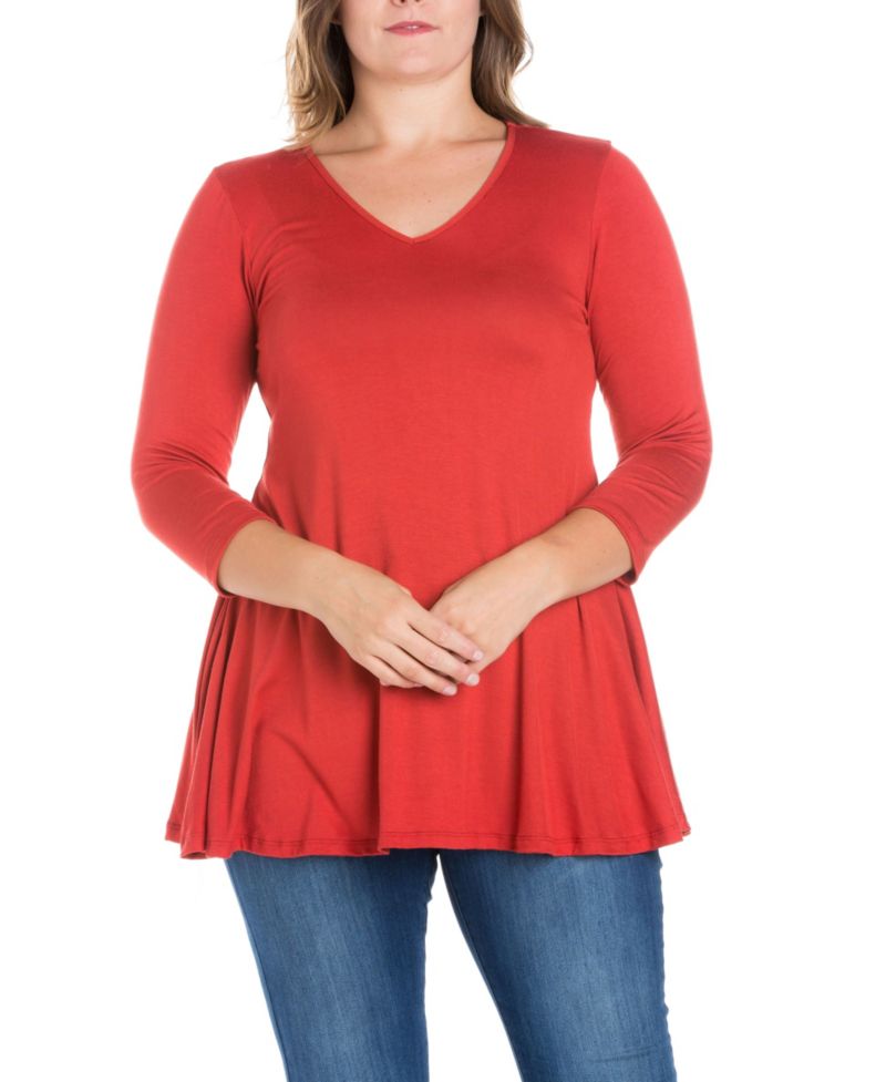 Plus Size 3/4 Sleeve V-Neck Tunic Top